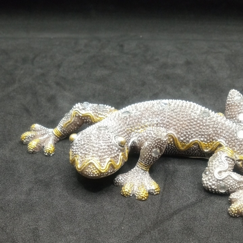 Gray and Gold Reptile Figurine with Sparkling Gems - Picture 2 of 16